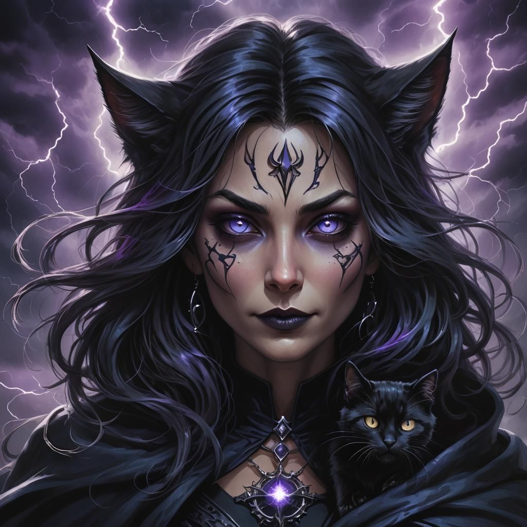 Witch Transformation into Cat in Dark Fantasy Art