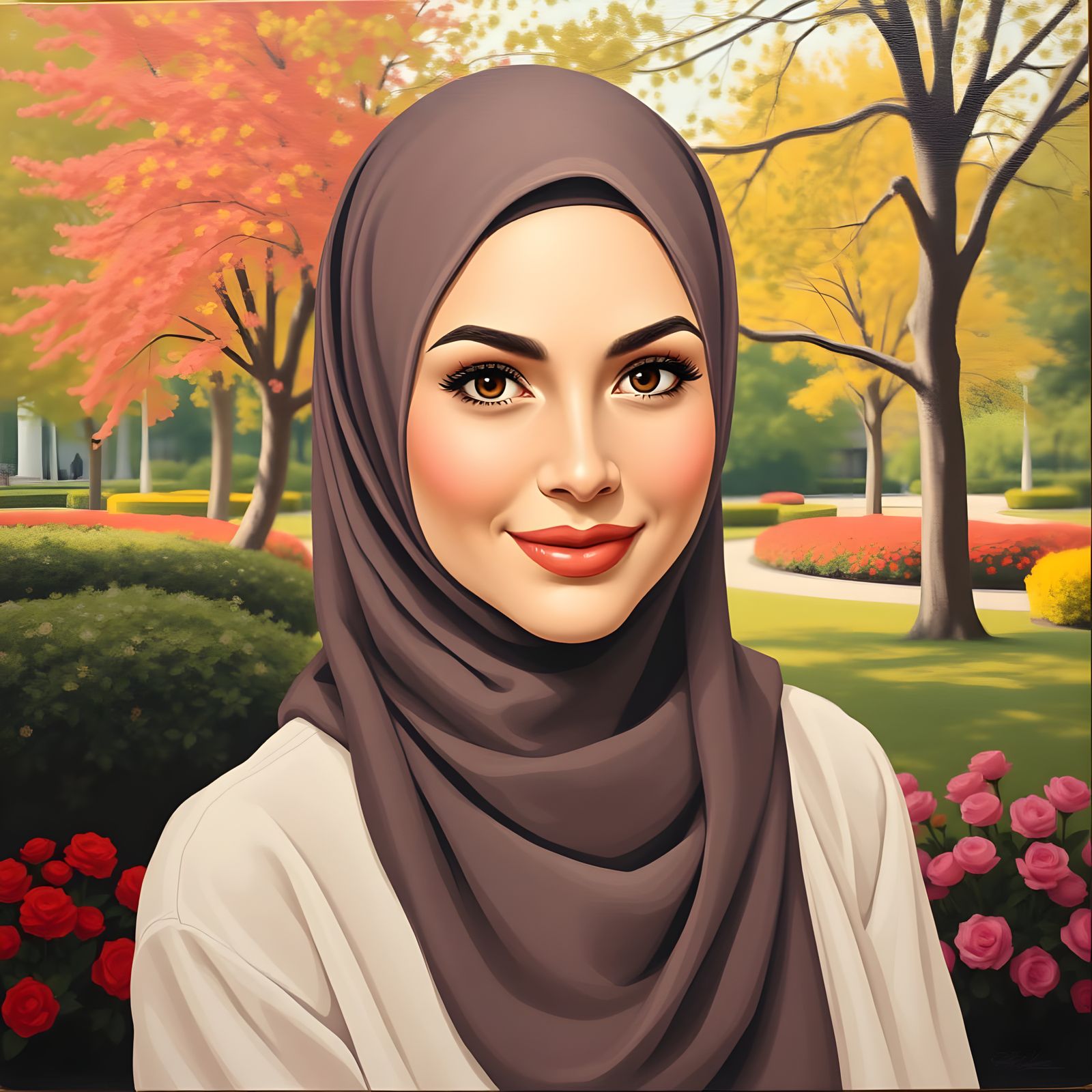 Minimalist Oil Painting of Woman in Hijab Smiling