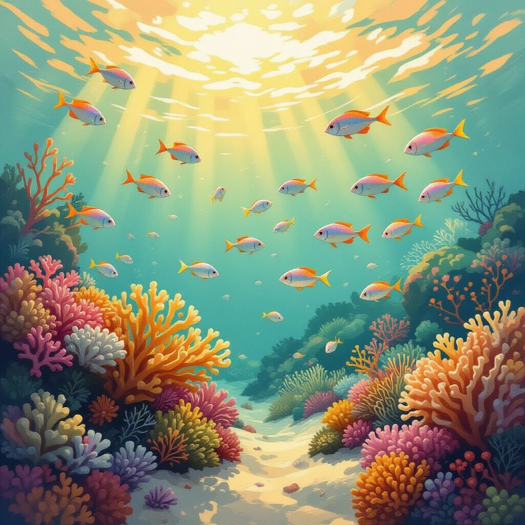 Iridescent Fish in Coral Reefs: Dreamy Digital Art