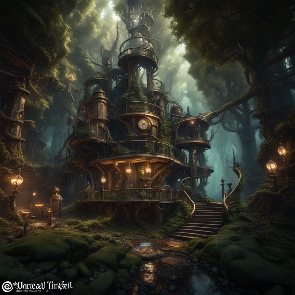 Steampunk Tinkerbell in a Dark Forest: Detailed Matte Painti...