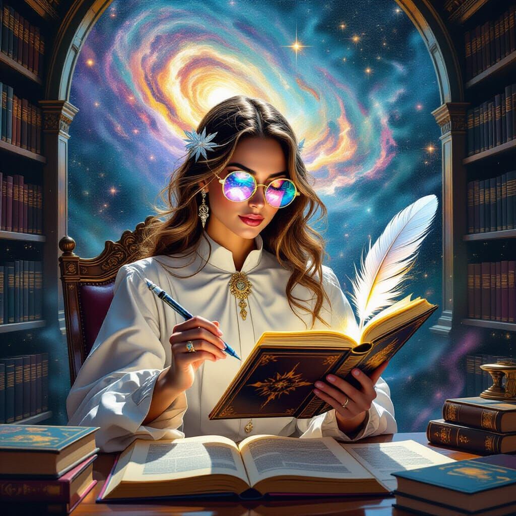 Cosmic Librarian Curates Celestial Tomes in Nebula Library