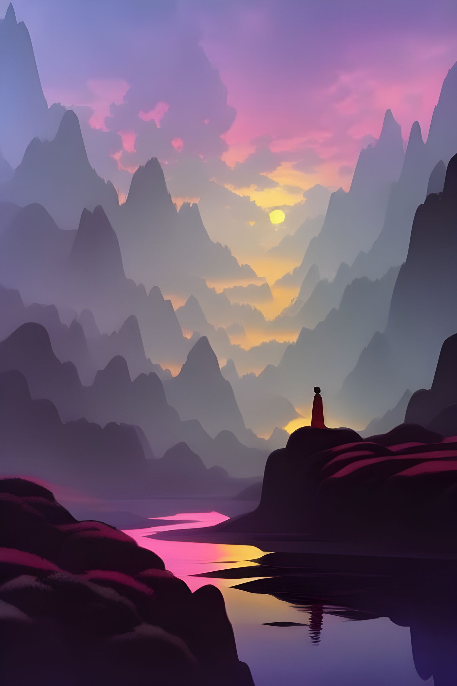 Astral Zen Garden with Praying Warrior