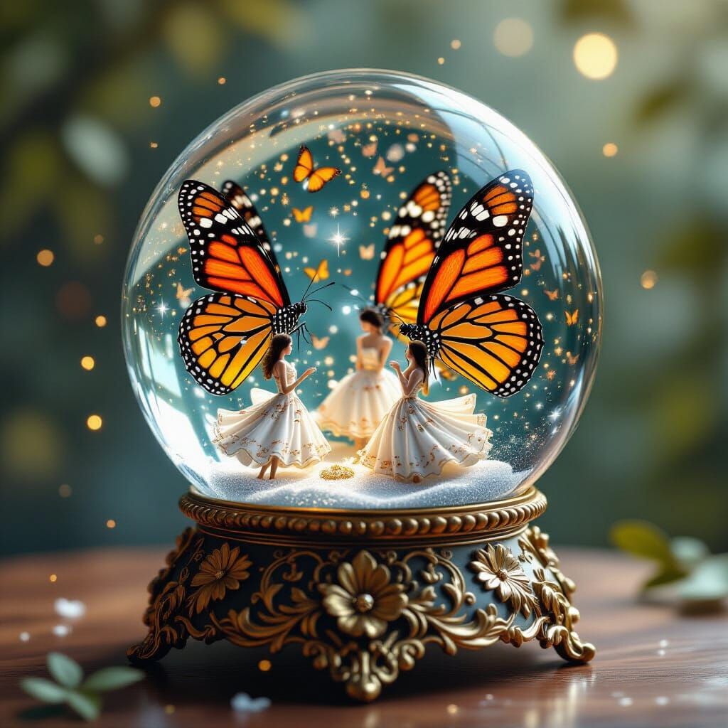 Ornate Snow Globe With Personified Butterflies