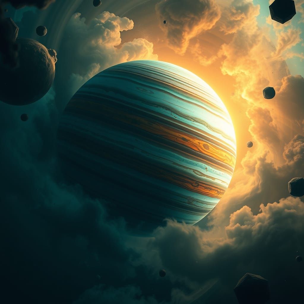 Vibrant Gas Giant Jupiter in a Futuristic Space Art Style