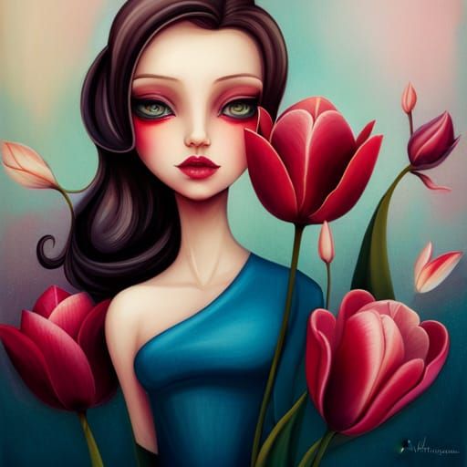 Surreal Tulips Paradise: Digital Visionary Art