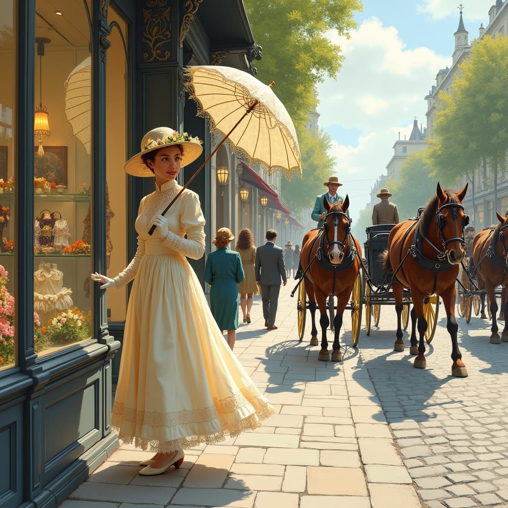 Parisian Woman in Walking Dress, Impressionist Art