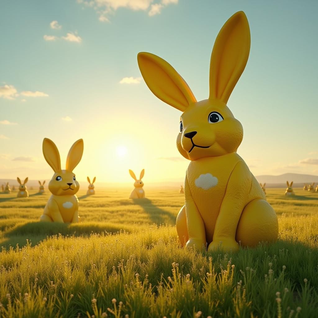 Giant Yellow Rabbits in Midwest Countryside