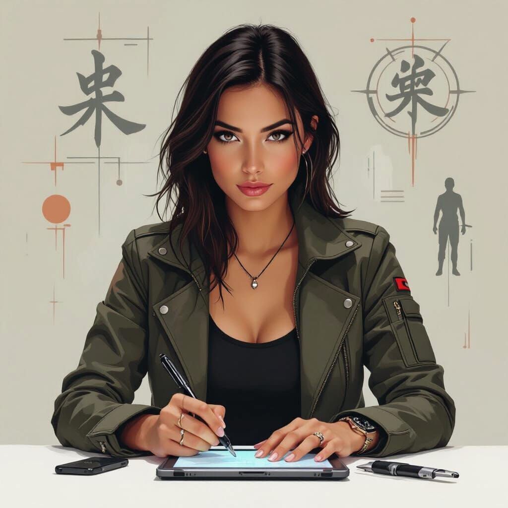 Confident Woman with Tactical Gear in Dystopian Setting