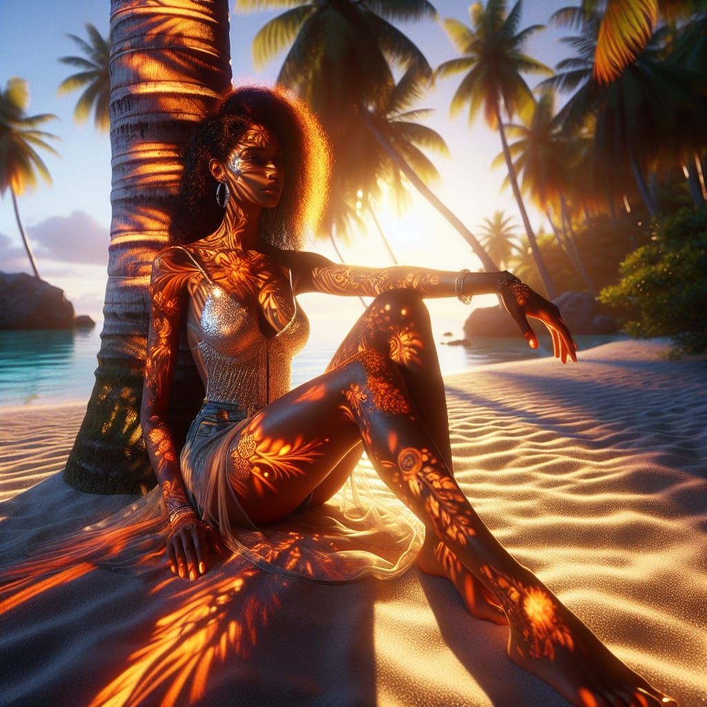 Caribbean Woman Bathed in Golden Hour Light