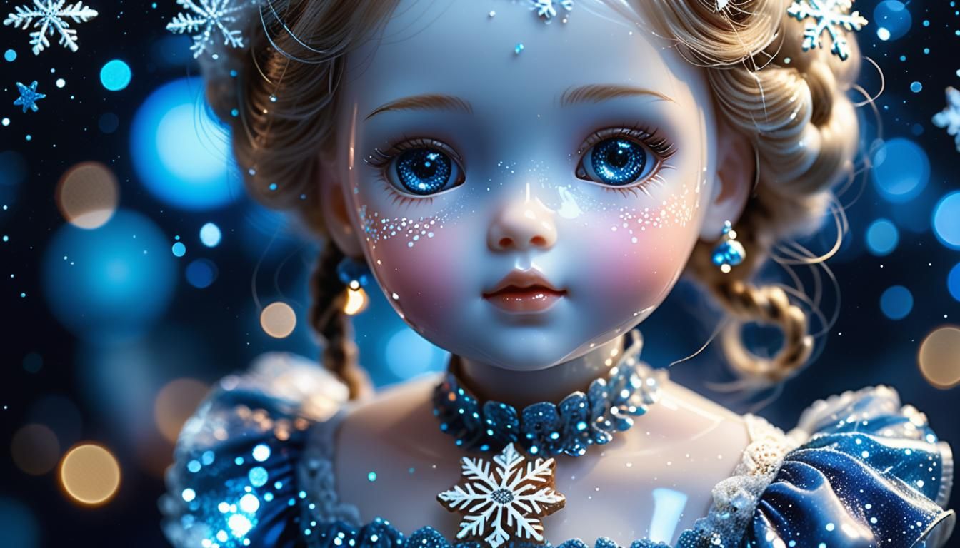 Glass Doll Portrait in Dazzling Night Sky