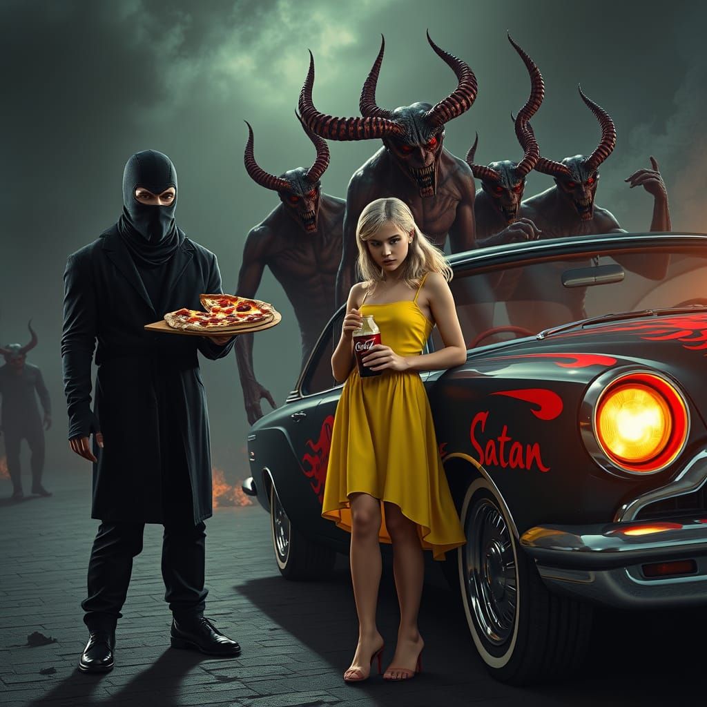 Menacing Figure in Retro-Futuristic Hellscapes