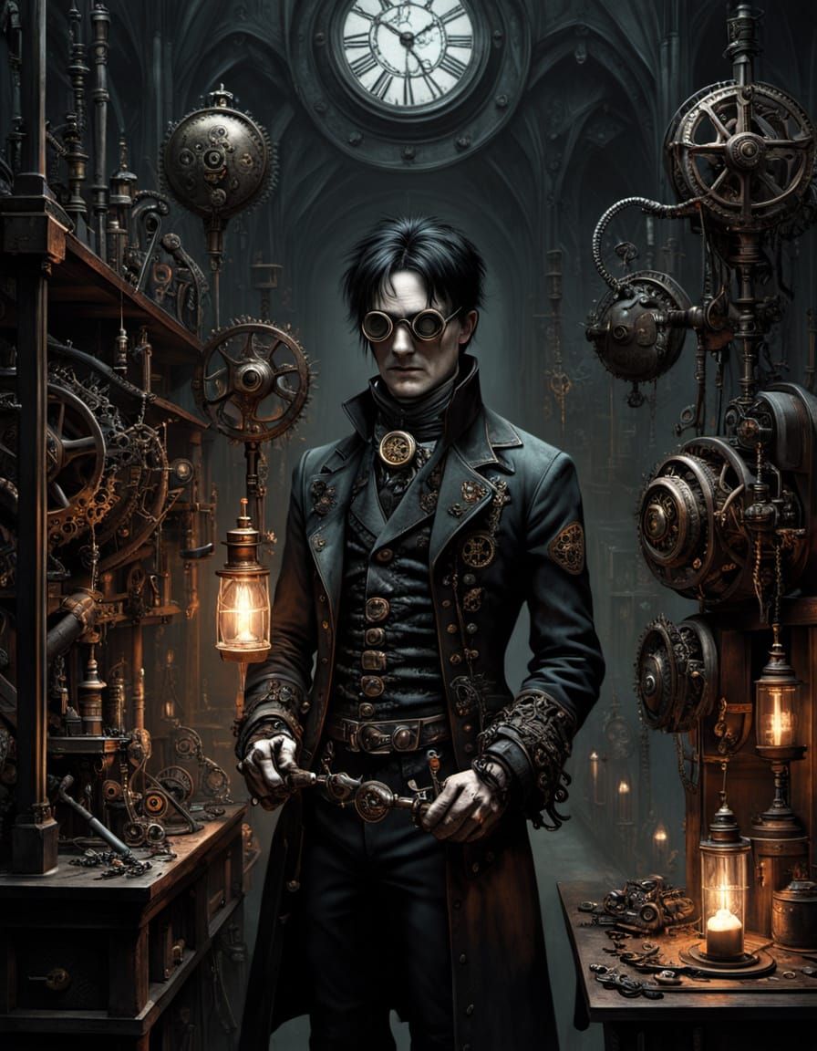 Gothic Artificer in Steampunk Workshop, Brom Style