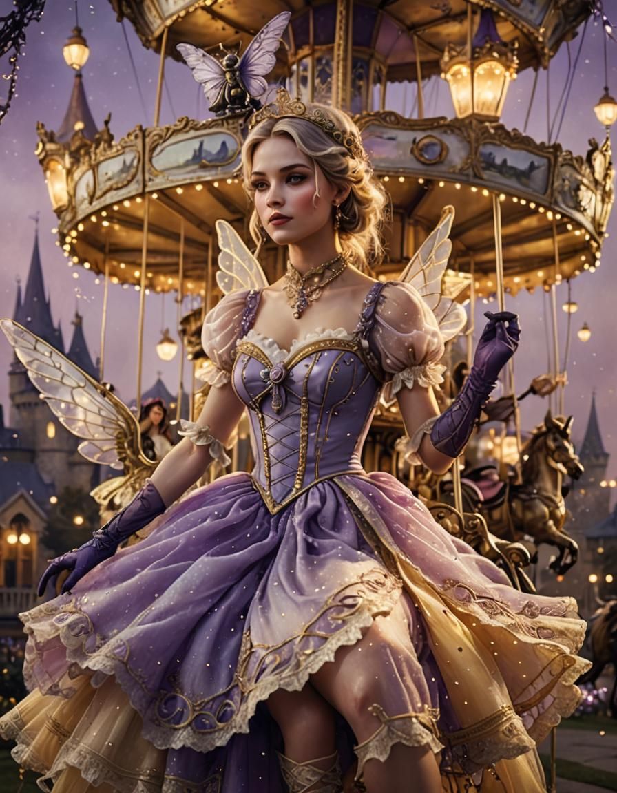 Vintage Fairy on Carousel: Fantasy Concept Art
