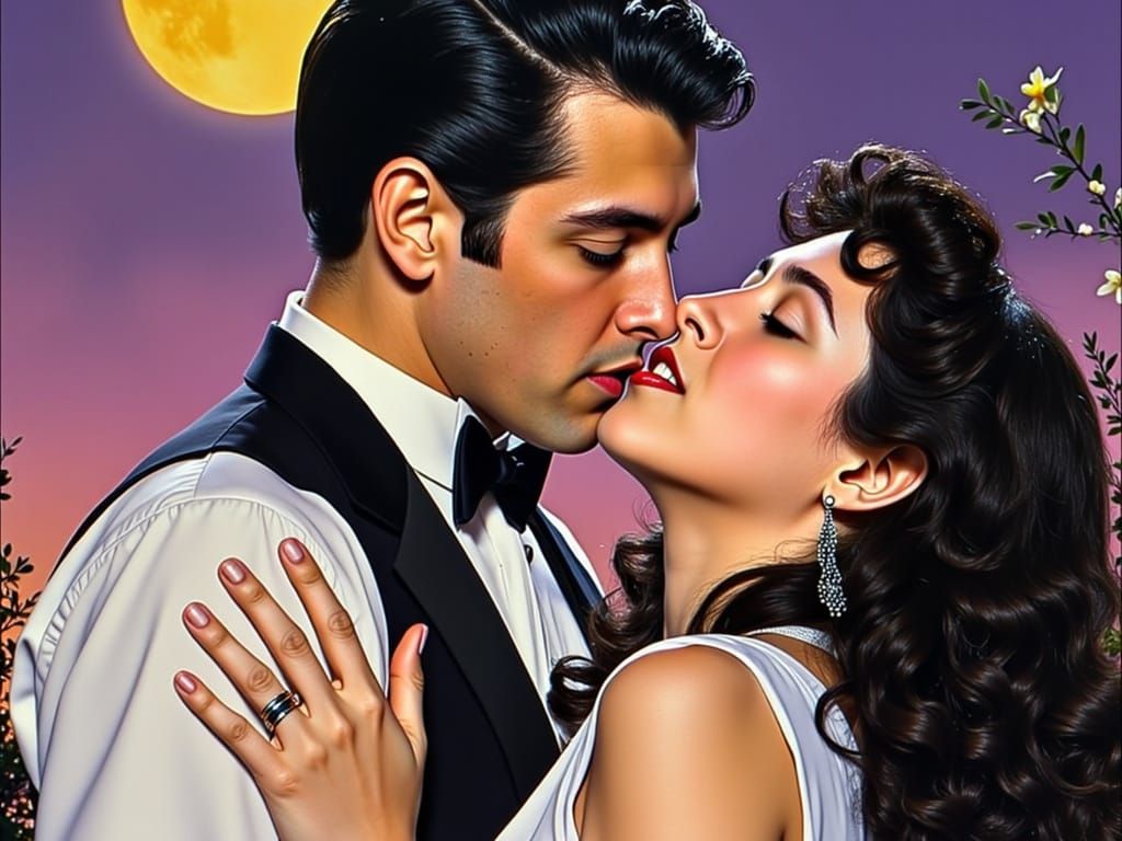 Passionate Kiss in Romantic Egon Schiele Style