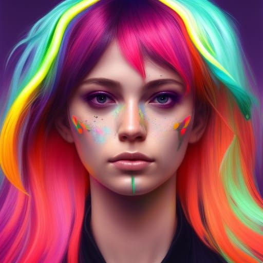 Rainbow Hair Portrait in Hyperdetailed Digital Art