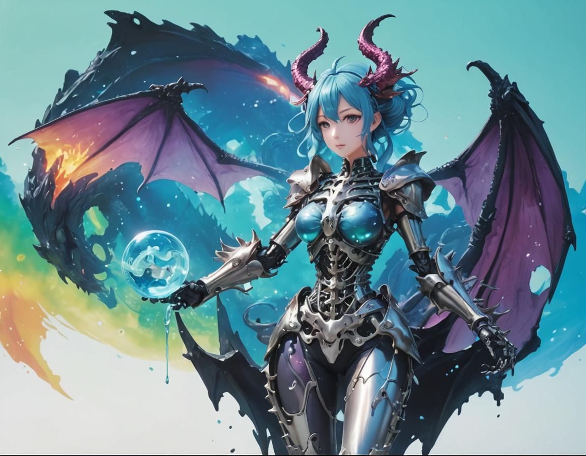 Robot Dragon Girl with Rainbow Slime Body