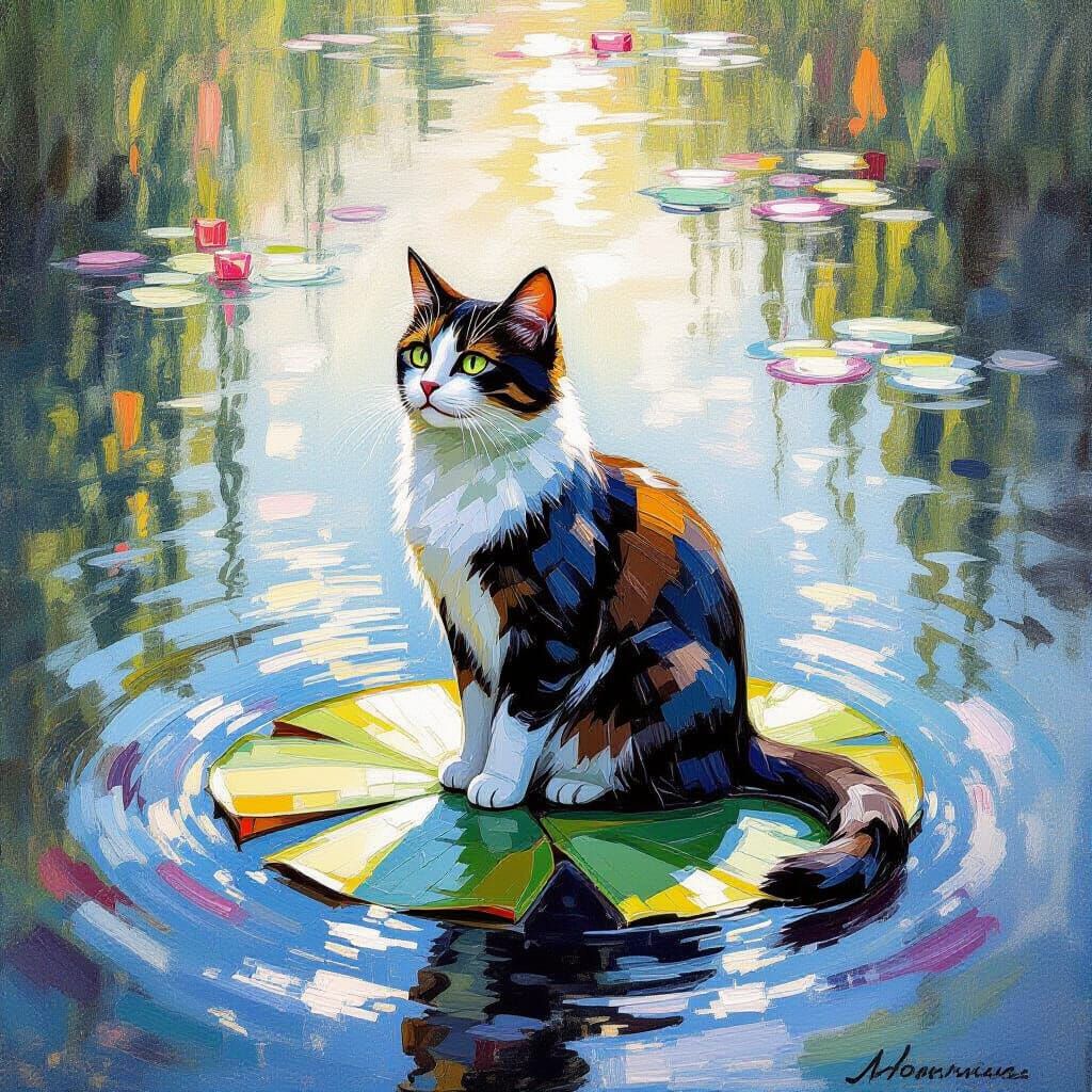 Water Cat Sculpture on Liquid Pond