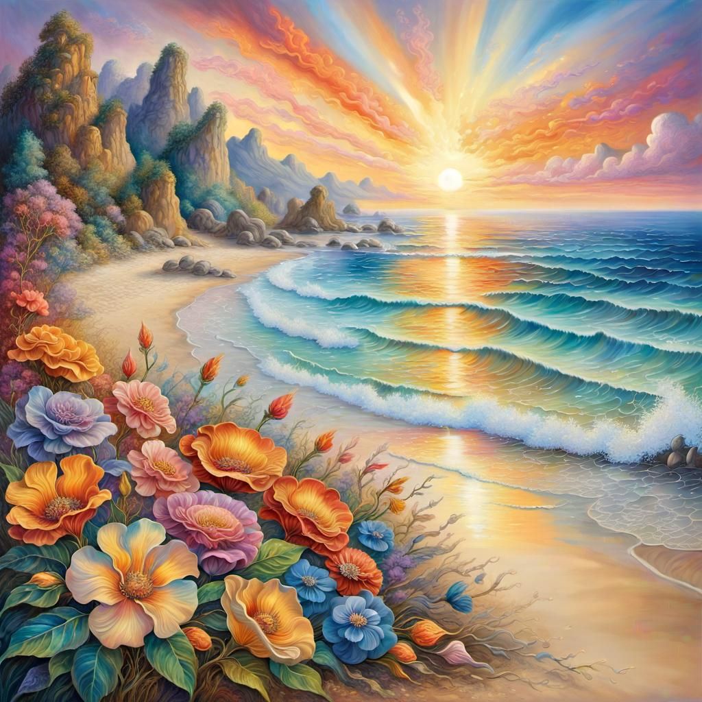 Spectacular Sunrise Illuminates Beach Flowers: Renaissance P...