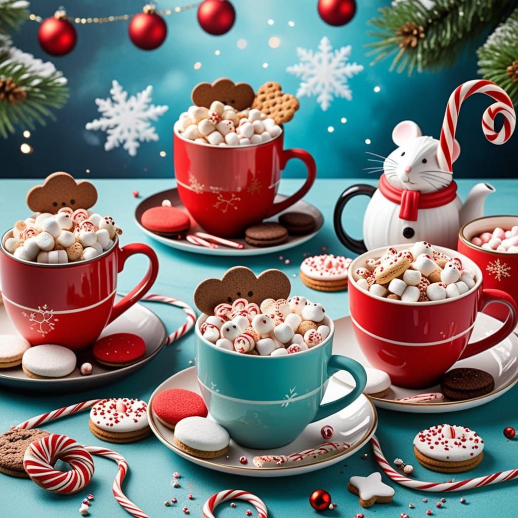Whimsical Christmas Mice Gather Round Holiday Treats