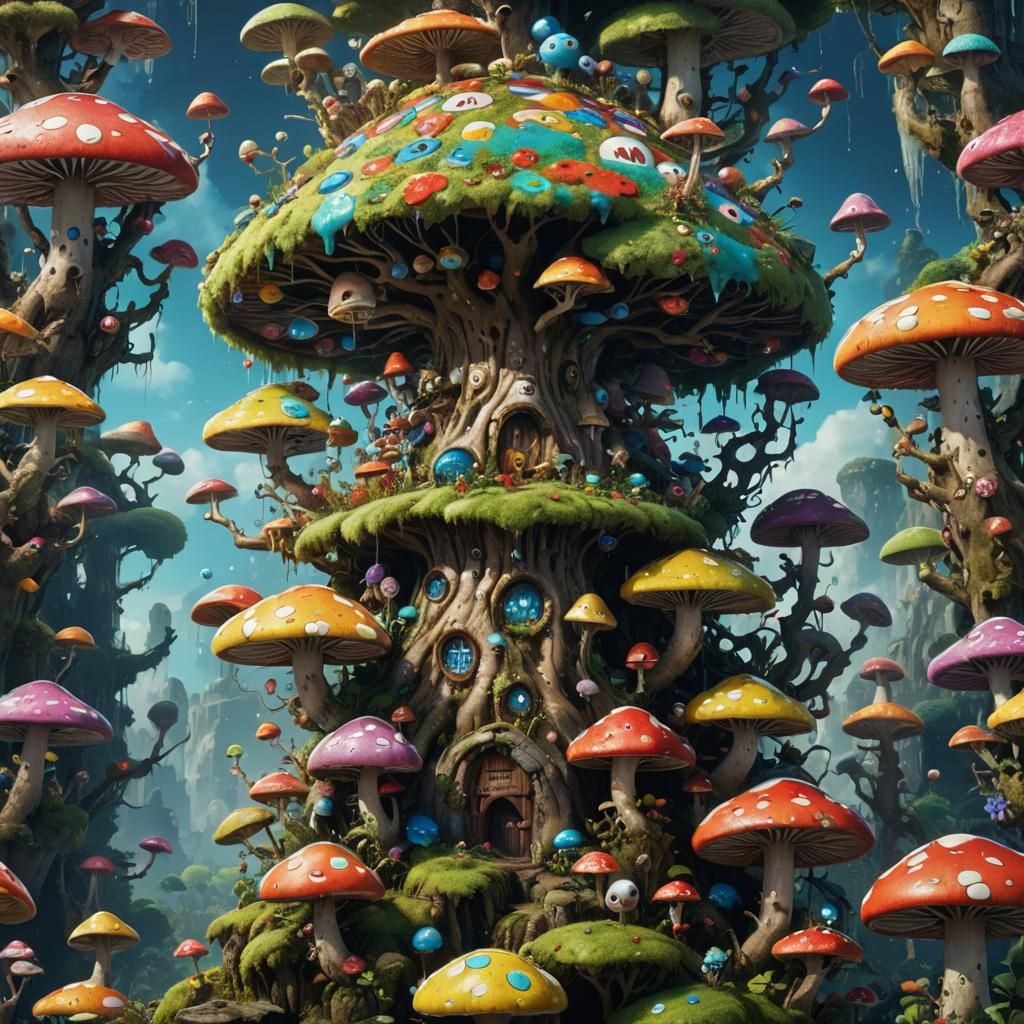 Fungal Druid in Takashi Murakami Style