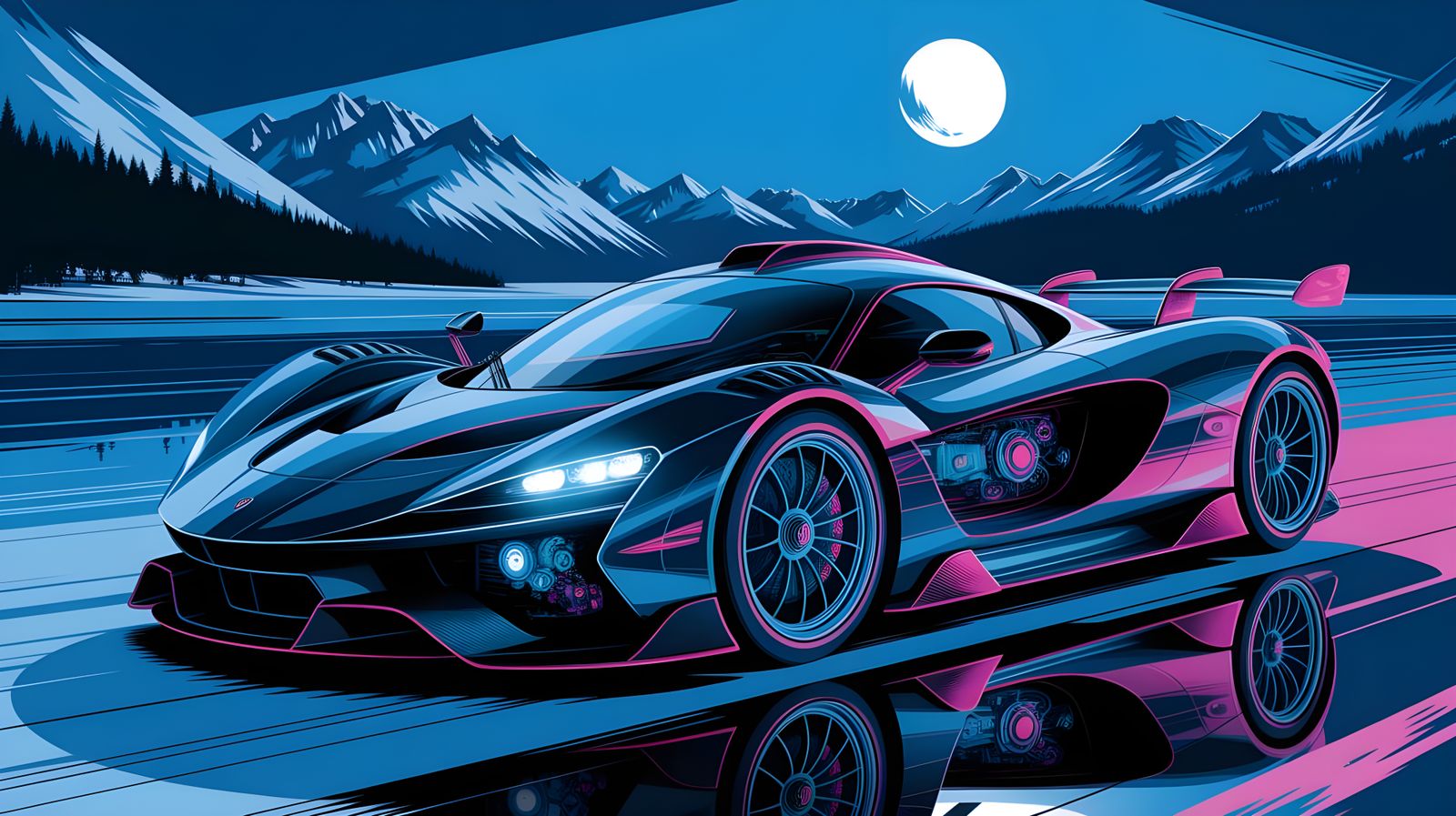 Cyberpunk Hypercar on Frozen Lake in Digital Art