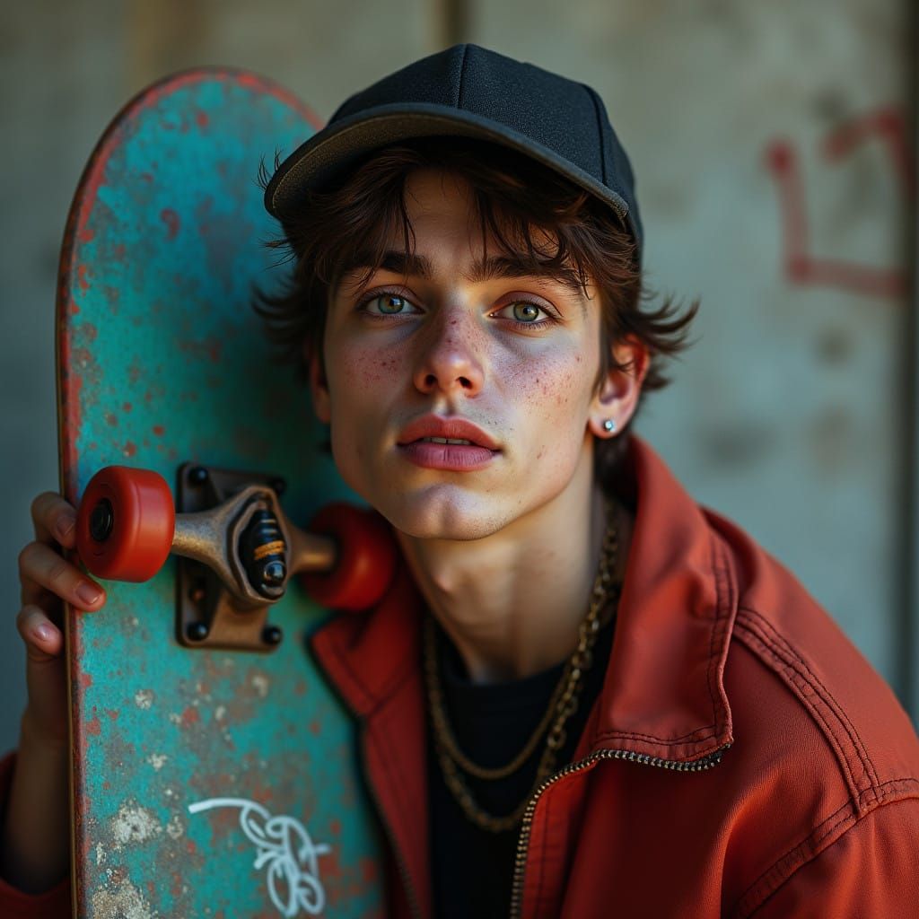 Trendy British Skateboarder with a Zany Attitude