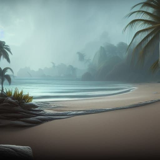 Foggy Moonlight on Silver Sand Beach