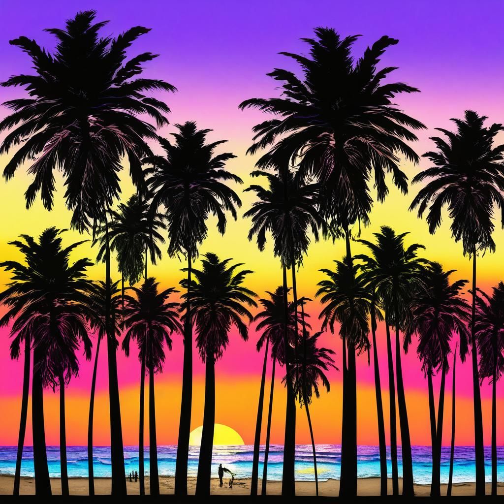Palm Trees Silhouetted at Beach Sunset