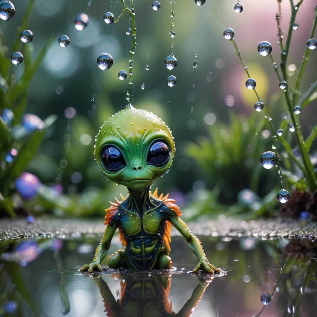 Macro Image of Adorable Alien Gazing at Reflection