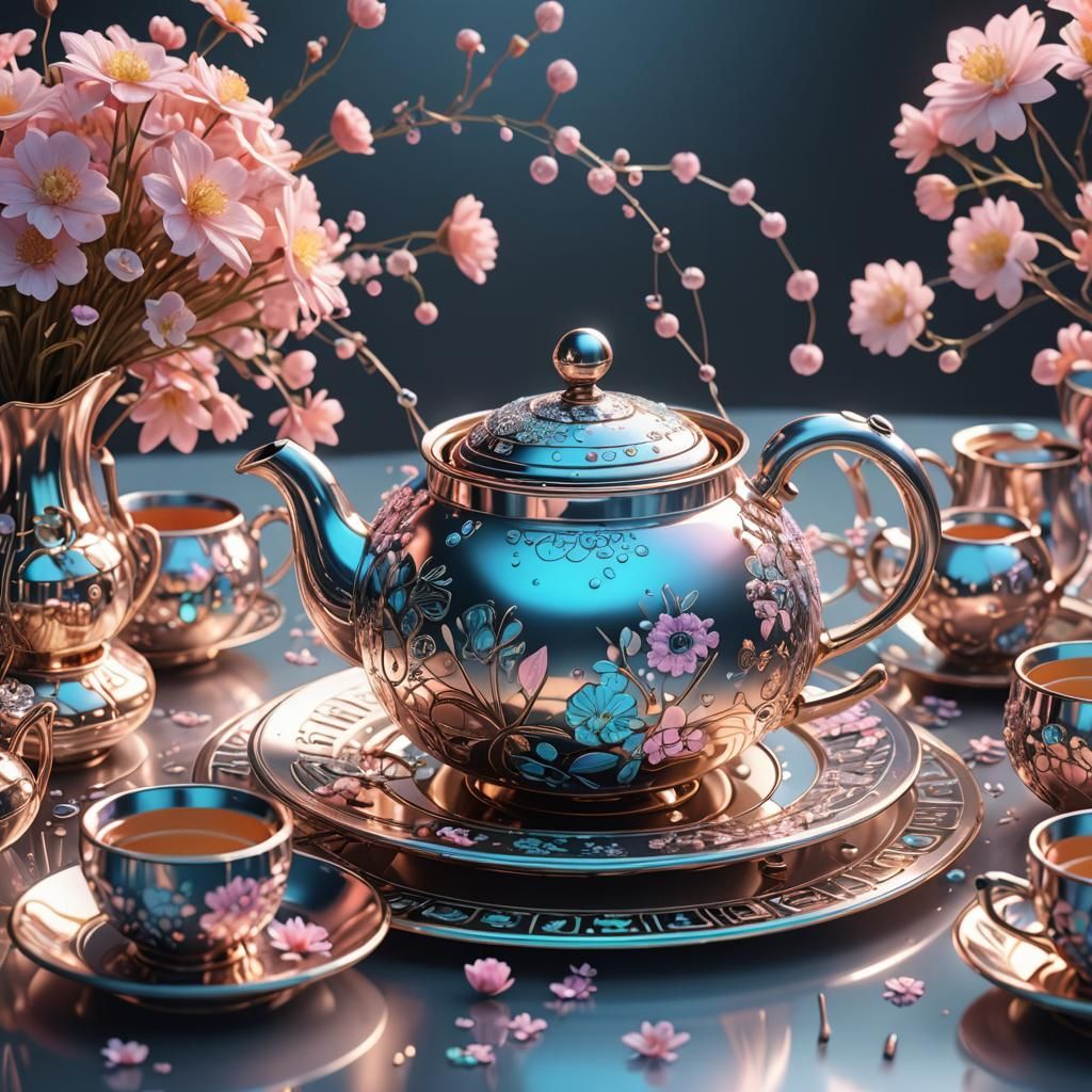 Futuristic High-Tech Tea Set with Binary Code