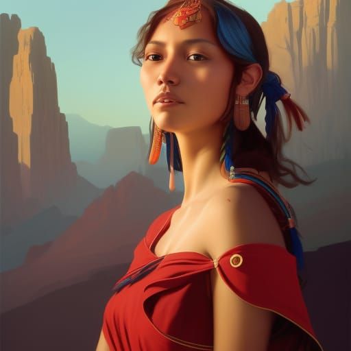 Attractive Hopi Girl Portrait in Hyperdetailed Style