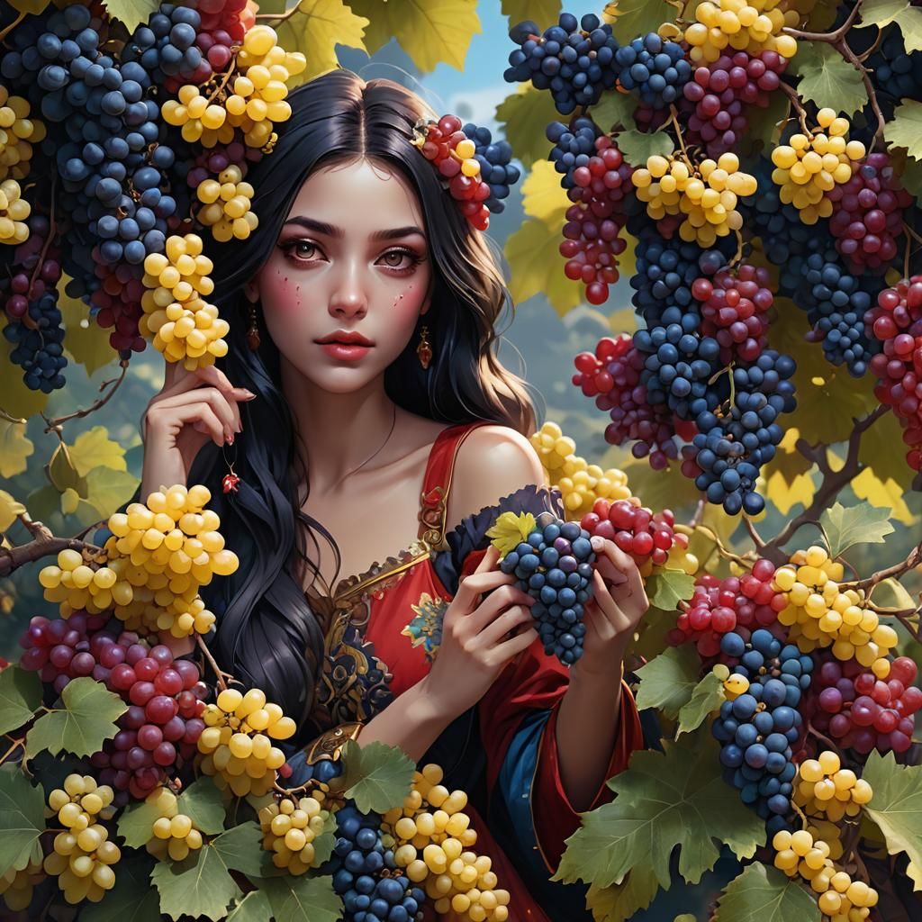 Girl Picking Grapes in Fantastical Matte Painting