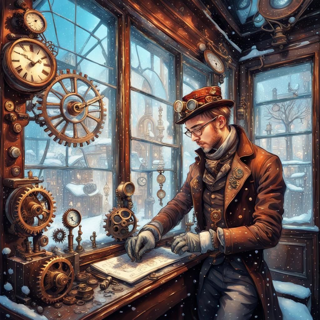 Steampunk Dandy's Snowy Christmas Workshop: Maximalist Art