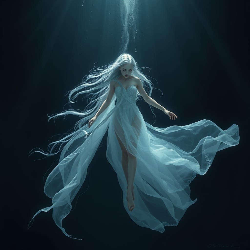 Submerged Elf Woman in Deep Color Fantasy Art
