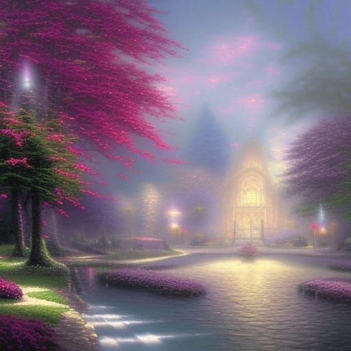 Ethereal Fantasy Rosario in Mist: A Luminous Scene