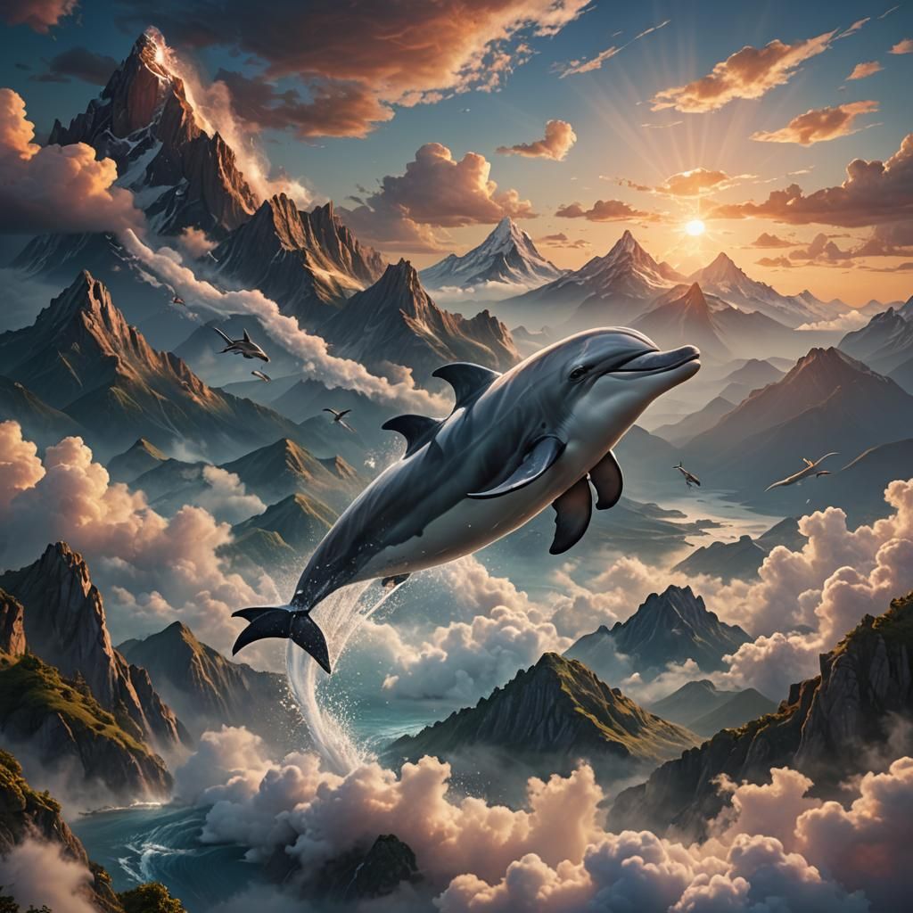 Sunset Dolphin Cloudscape: Fantasy Concept Art