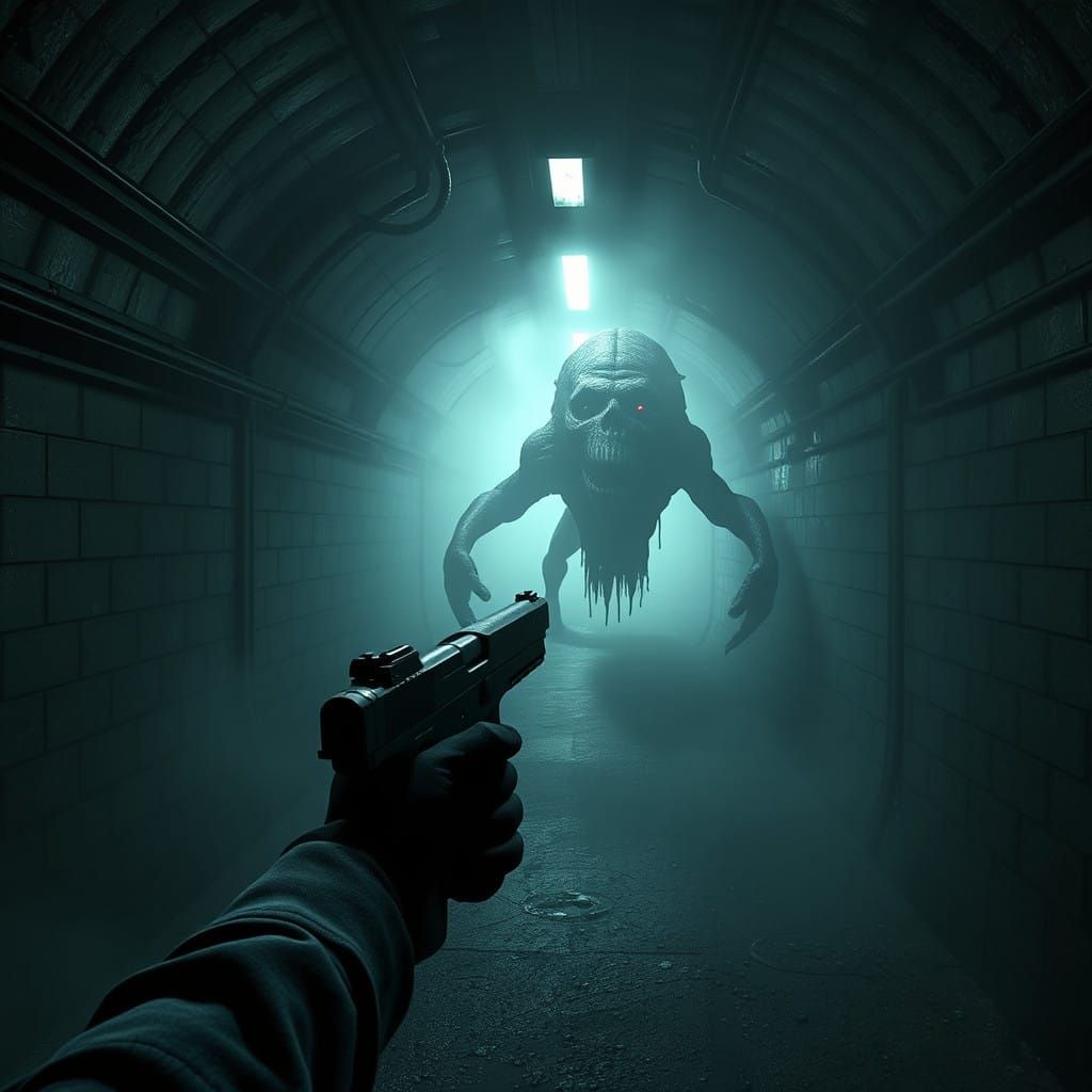 Gothic Subway Nightmare in Dark Cyberpunk Style