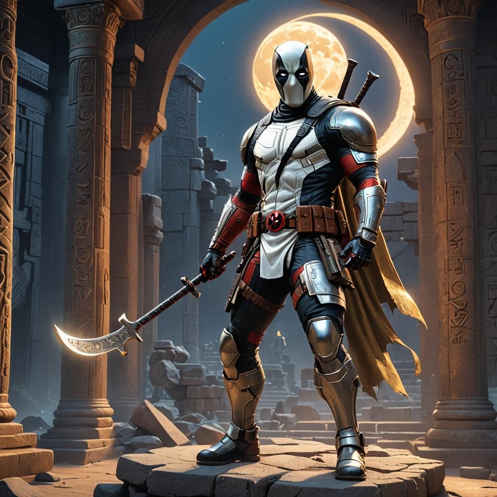 Deadpool as Moon Knight in Ancient Temple