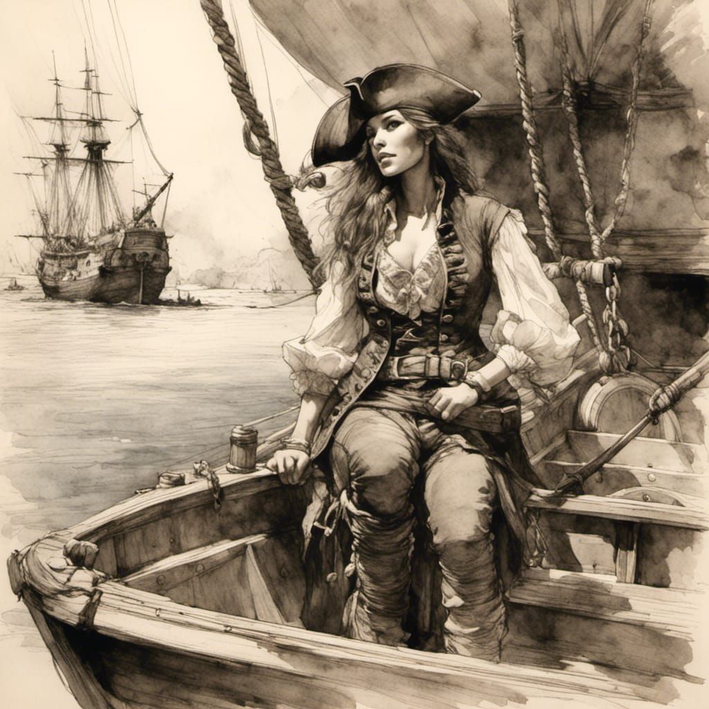 Colorful Sketch of a Female Pirate Captain
