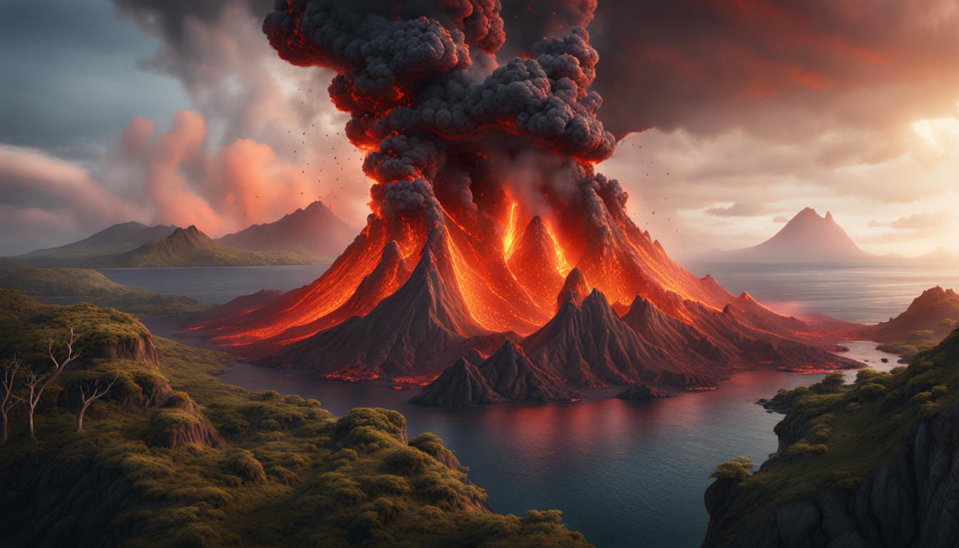 Volcanic Eruption on Tropical Island: Fantasy Concept Art
