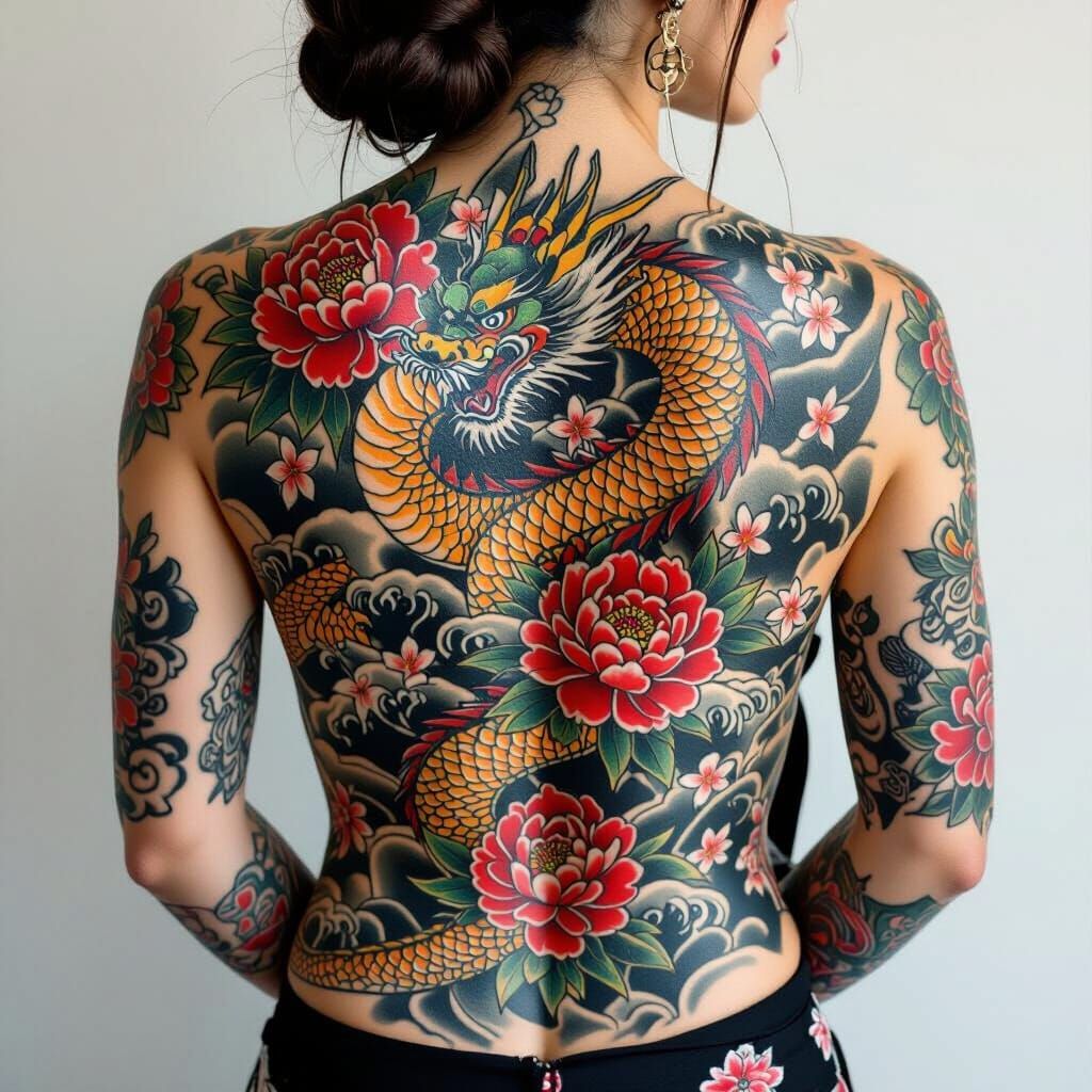 Irezumi Style Tattoo of Dragon and Phoenix