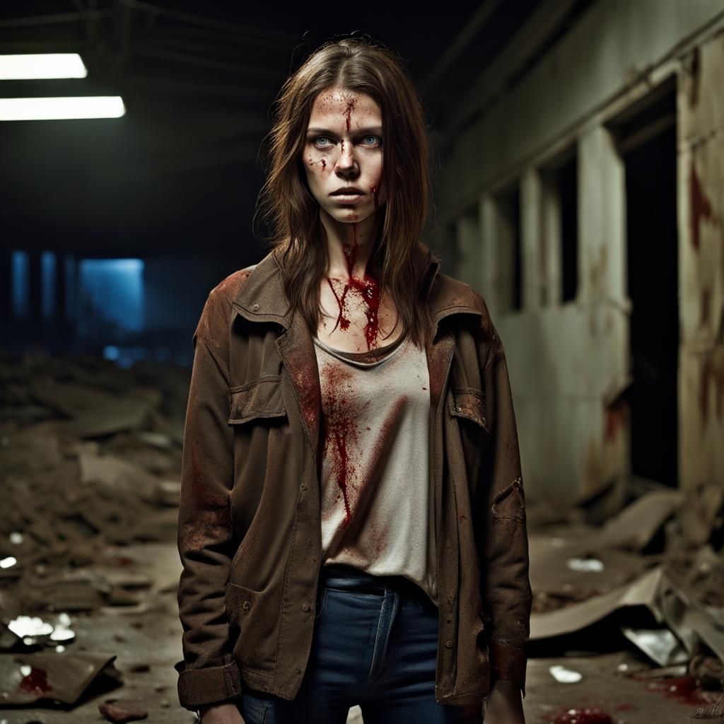 Dystopian City Survivor Portrait in Bokeh Style