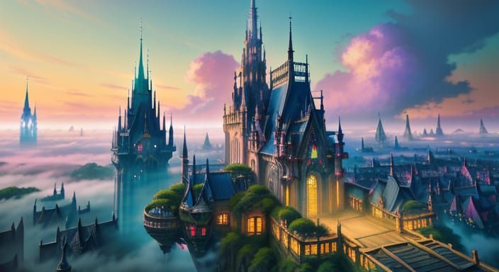 Fantastical Elven City Architecture in Anime Style