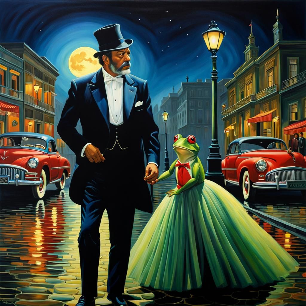 Maximalist Cat and Frog at Moonlight