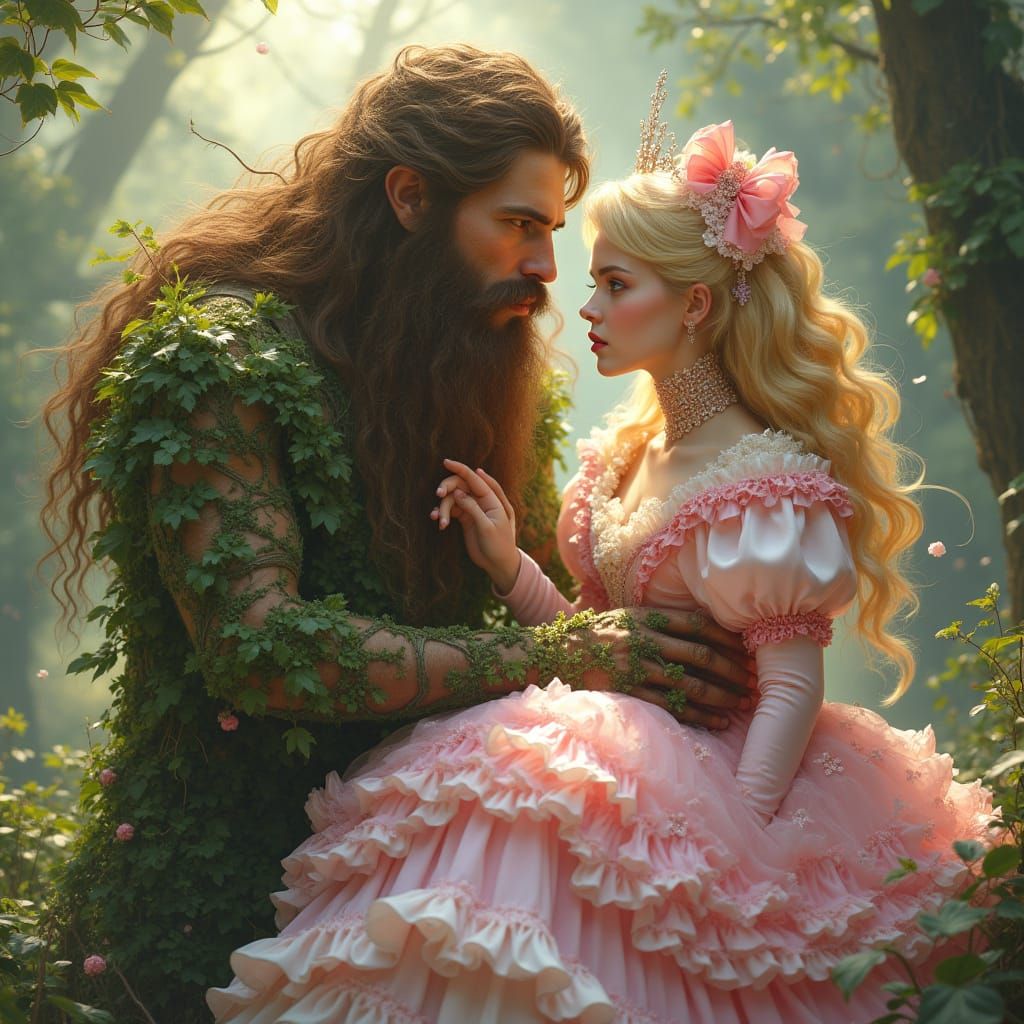 Majestic Forest God Captures Delicate Princess in Ethereal S...