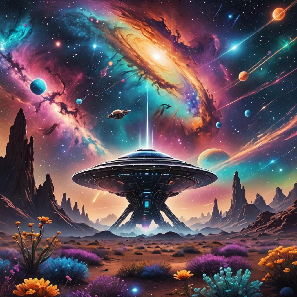 Cosmic Spacecraft on Alien Planet in Astral Style