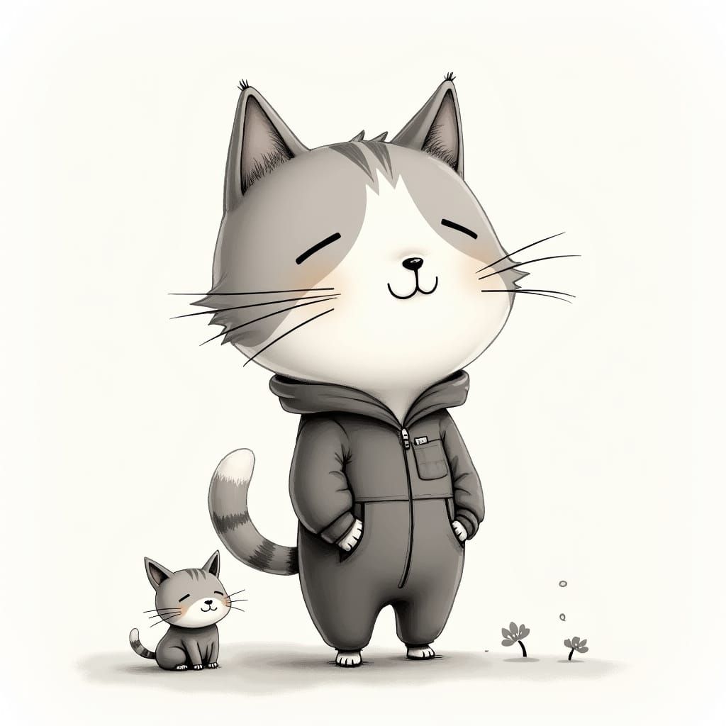 Cat and Dog in Black and White Style