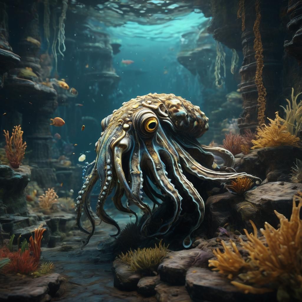 Detailed Cuttlefish Matte Painting in Deep Color
