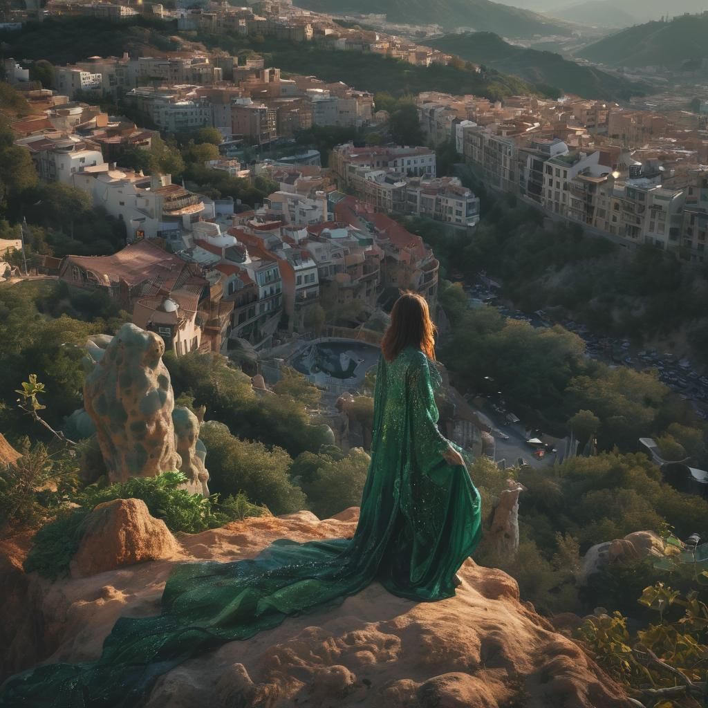 Vibrant Barcelona Cityscape in Hyperrealism Style