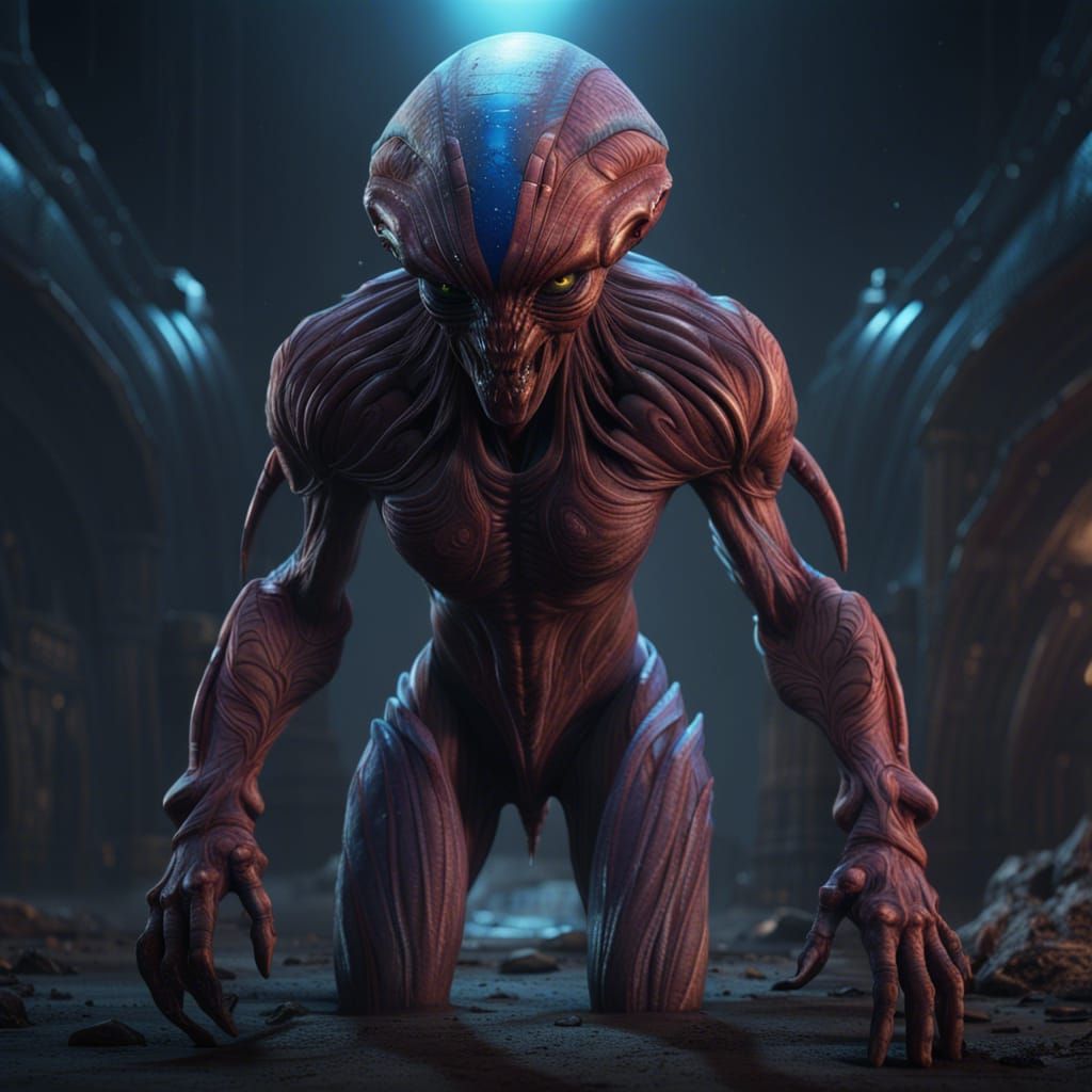 Detailed Matte Painting of a Muscular Alien